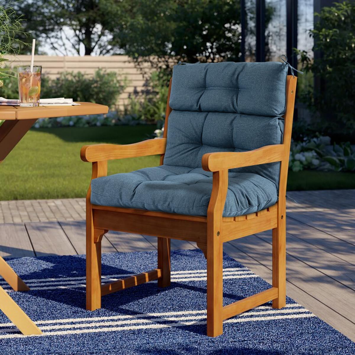 FUNHOME Outdoor High Back Chair Cushions Set of 2,Reversible Lawn Chair Cushion 44 x22 inch,Water Resistant Tufted Adirondack Chair Cushion,for Garden Rocking Chair,Patio Furniture(Denim Blue)