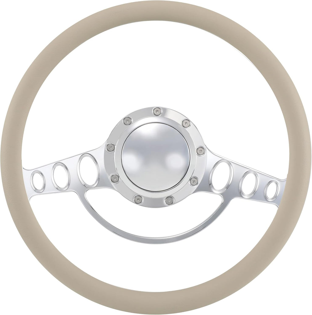 15.5'' Billet Half Wrap 9 Bolts Steering Wheel with 2'' Dish and Horn Button(Tan)