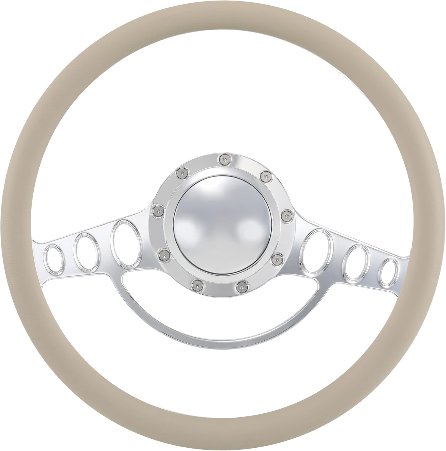 15.5'' Billet Half Wrap 9 Bolts Steering Wheel with 2'' Dish and Horn Button(Tan)