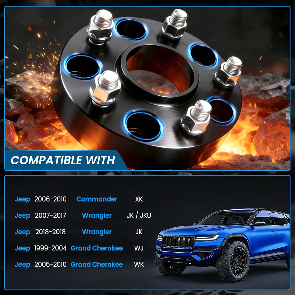5x5 Wheel Spacers Hubcentric Real Forged Spacers Center Bore 71.5mm 1/2'-20 Studs for 2007-2017 Wrangler JK/JKU, 2'(50.8mm) Commander XK for 5 Lug Set of 4 Black