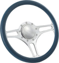 14'' Billet Half Wrap 9 Bolts Steering Wheel with 2'' Dish and Horn Button (Blue)