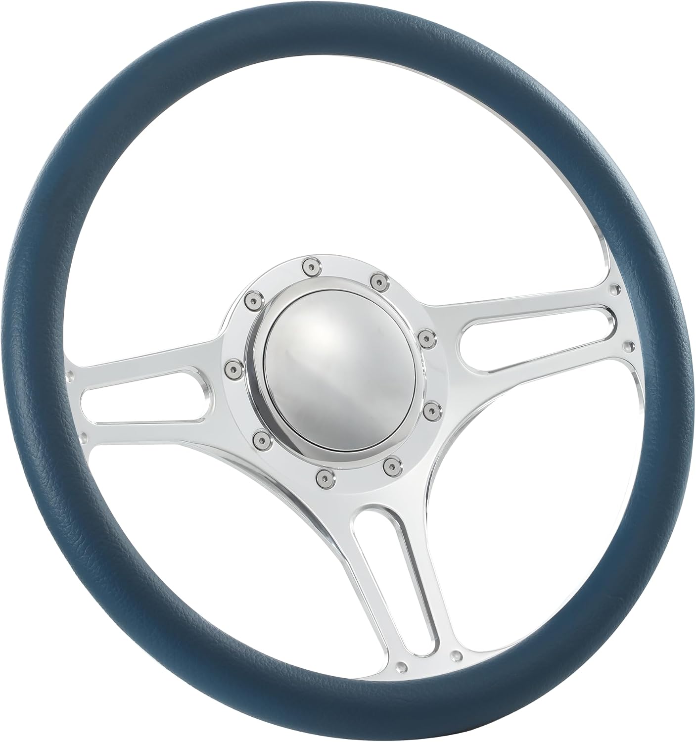 14'' Billet Half Wrap 9 Bolts Steering Wheel with 2'' Dish and Horn Button (Blue)