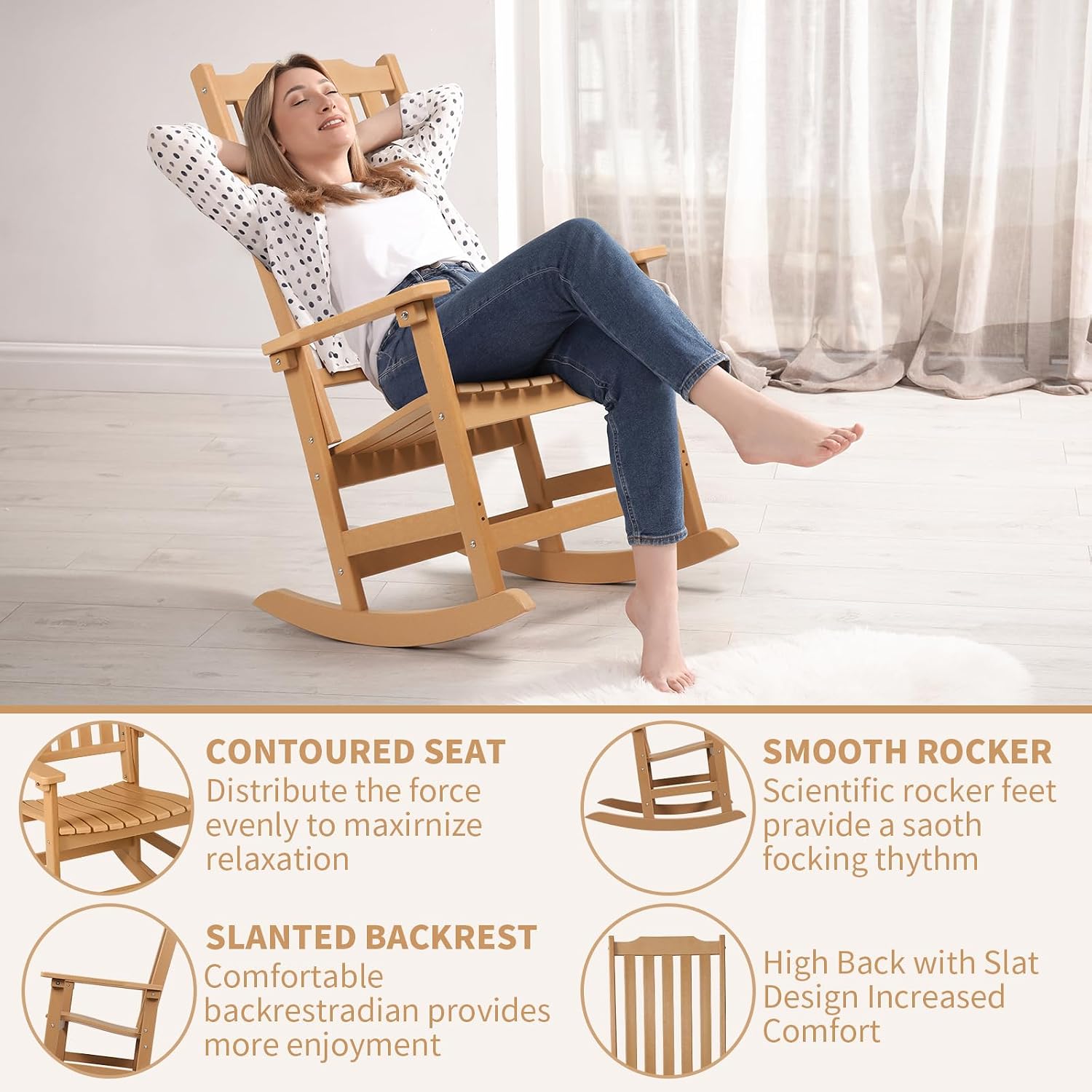 Outdoor Rocking Chairs Set of 4, Oversized All Weather High Back Porch Rocker, Patio Rockers for Outside