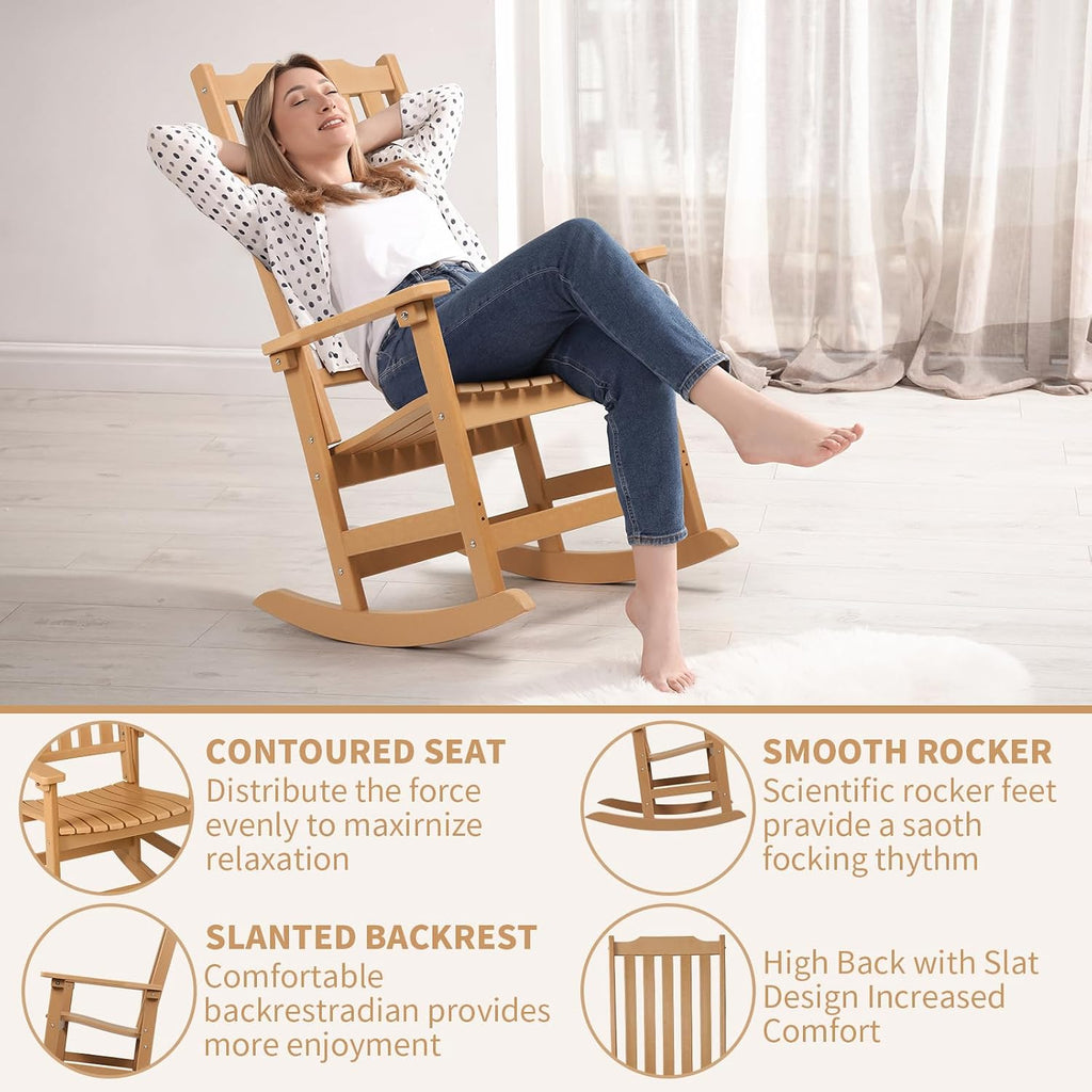 Outdoor Rocking Chairs Set of 2, Oversized All Weather High Back Porch Rocker, Patio Rockers for Outside