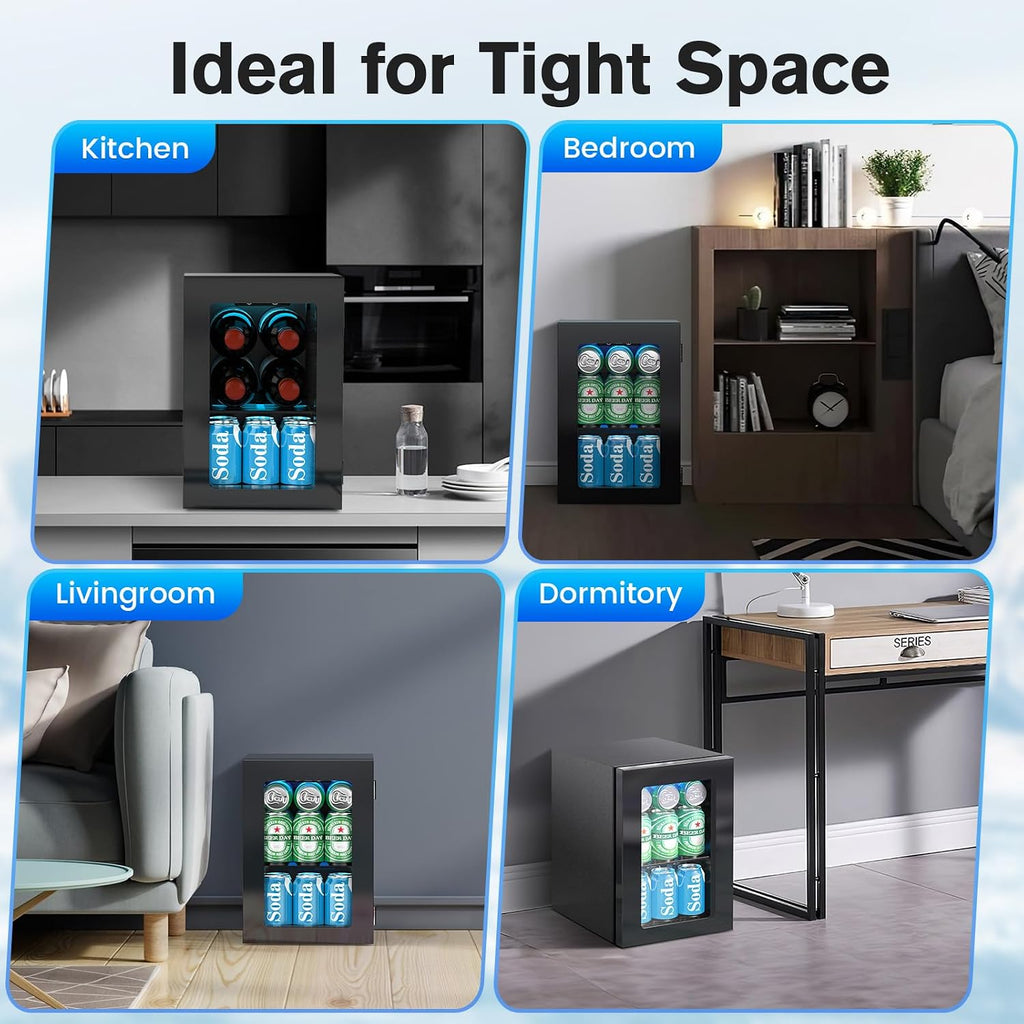 Electactic Mini Fridge 24 Can Beverage Cooler Refrigerator, 0.6 CUFT Freestanding Small Drink Fridge for Bedroom, Home Kitchen Bar, LED Touch Control Adjustable 40℉-61 ℉ Temperature