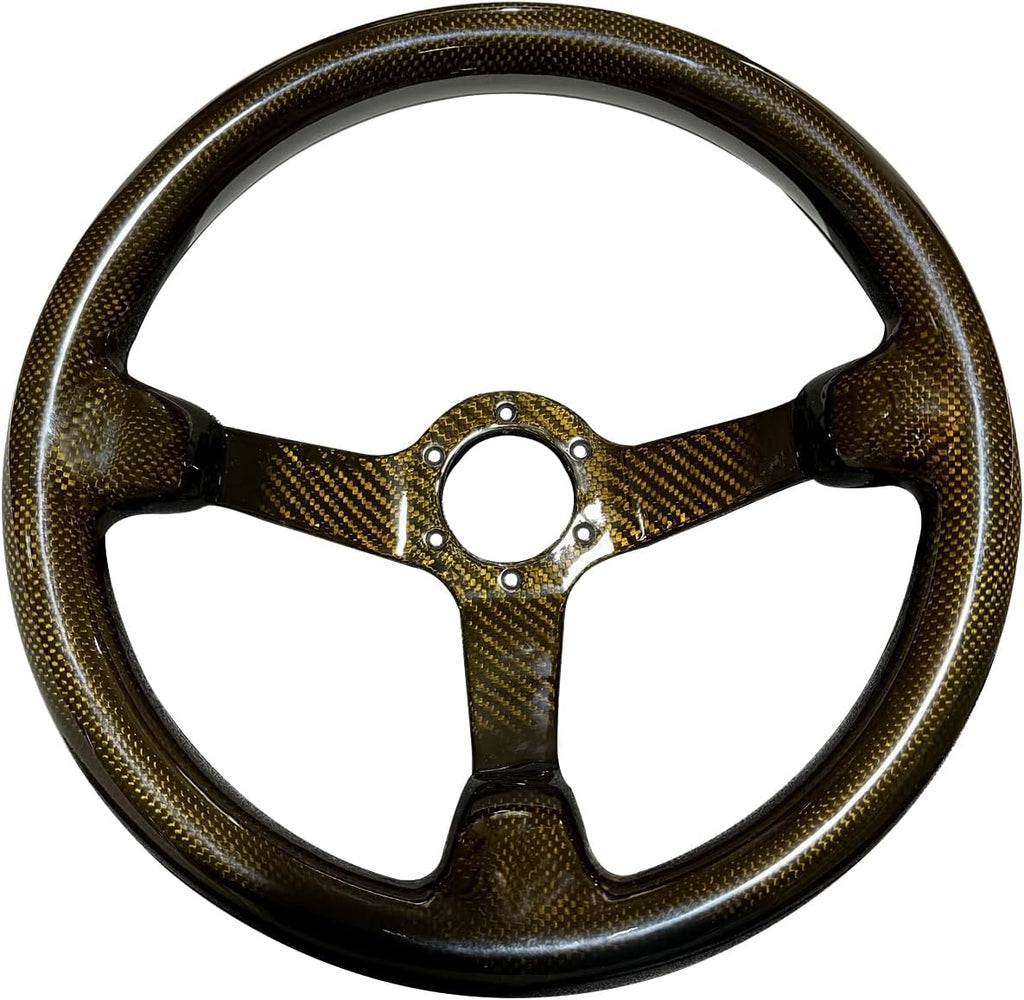 Universal 14in Real Carbon Fiber Steering Wheel Yellow (001Y) | 3' Depth, hard and lightweight ,6 Holes JDM
