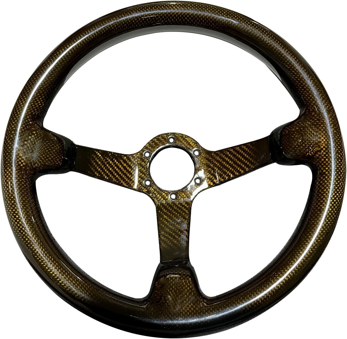Universal 14in Real Carbon Fiber Steering Wheel Yellow (001Y) | 3' Depth, hard and lightweight ,6 Holes JDM
