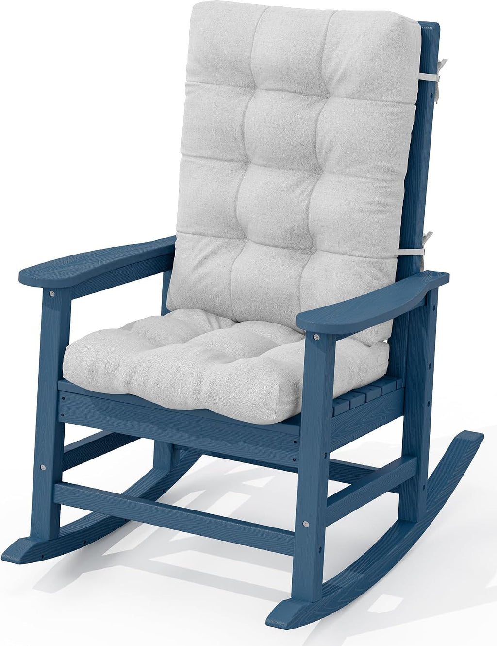 KINGYES Oversized Outdoor Rocking Chair with Cushion, All-Weather Patio Rocking Chairs, HDPE Porch Rocker for Adults, 350 lbs Capacity, Blue Chair with Grey Cushion