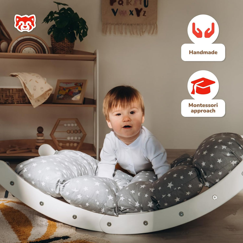 Wood And Hearts Mini-Arch with Cushion, Wooden Rocker with Cushion, Montessori Toddler Climbing Toys Indoor, Climbing Arch Cushion, Kids' Wooden Rocking Chair