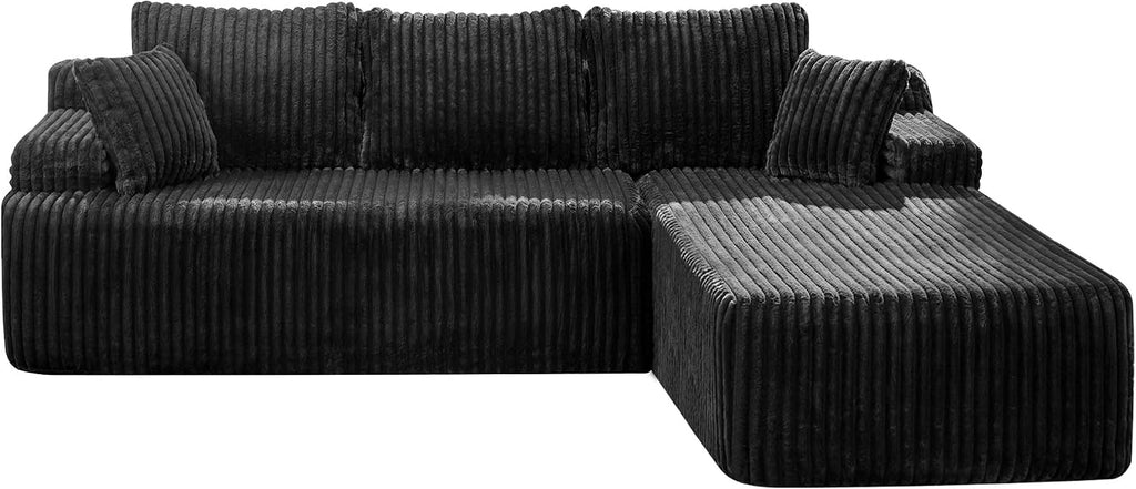 Modular Sectional Sofa Couches L-Shape Couch 3 Seat Modular Sofa Memory Foam Sectional Couches for Living Room, Cloud Couch with Oversized Chaise (Black Stripe, 108' Right Facing Chaise)