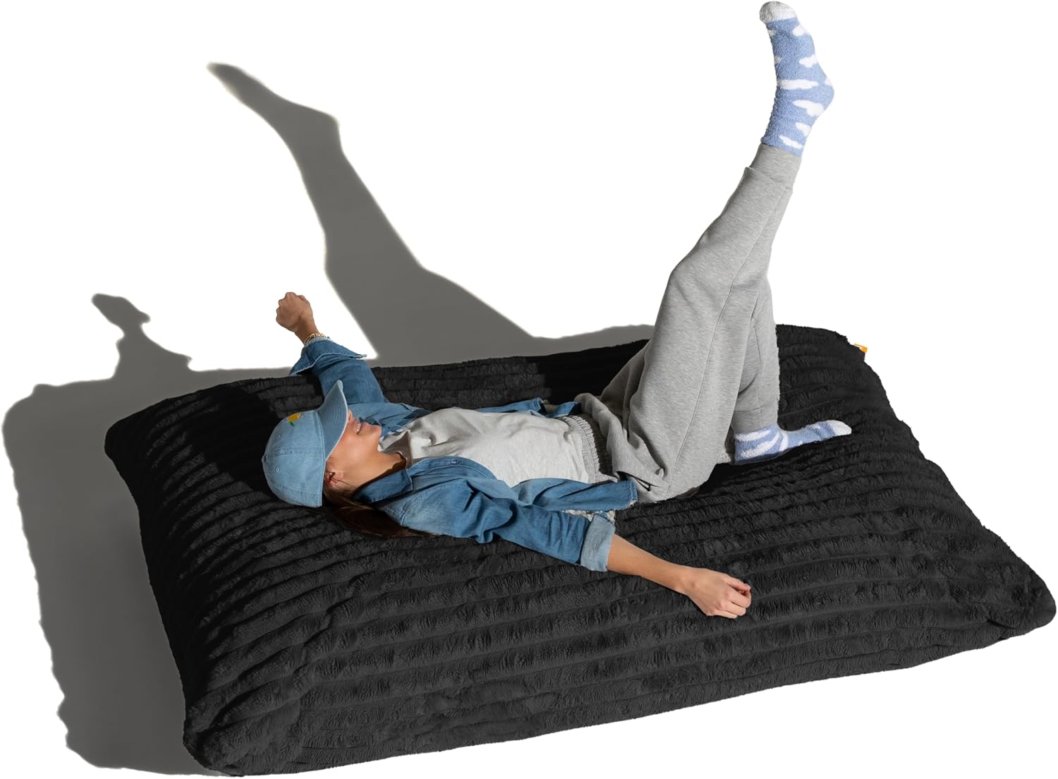 Pillow Saxx Bean Bag Rocking Chair - Elegant Oversized Rocker with Modern Wood Frame, Mondo Fur Black