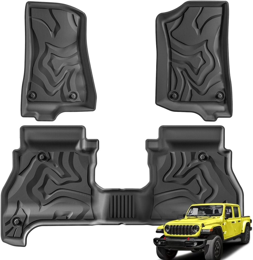 for Jeep Gladiator JT 2020-2024 TPE Floor Mats with Cargo Liner Trunk Mat Waterproof Wear-Resistant Protective Accessories Set(Black Left)