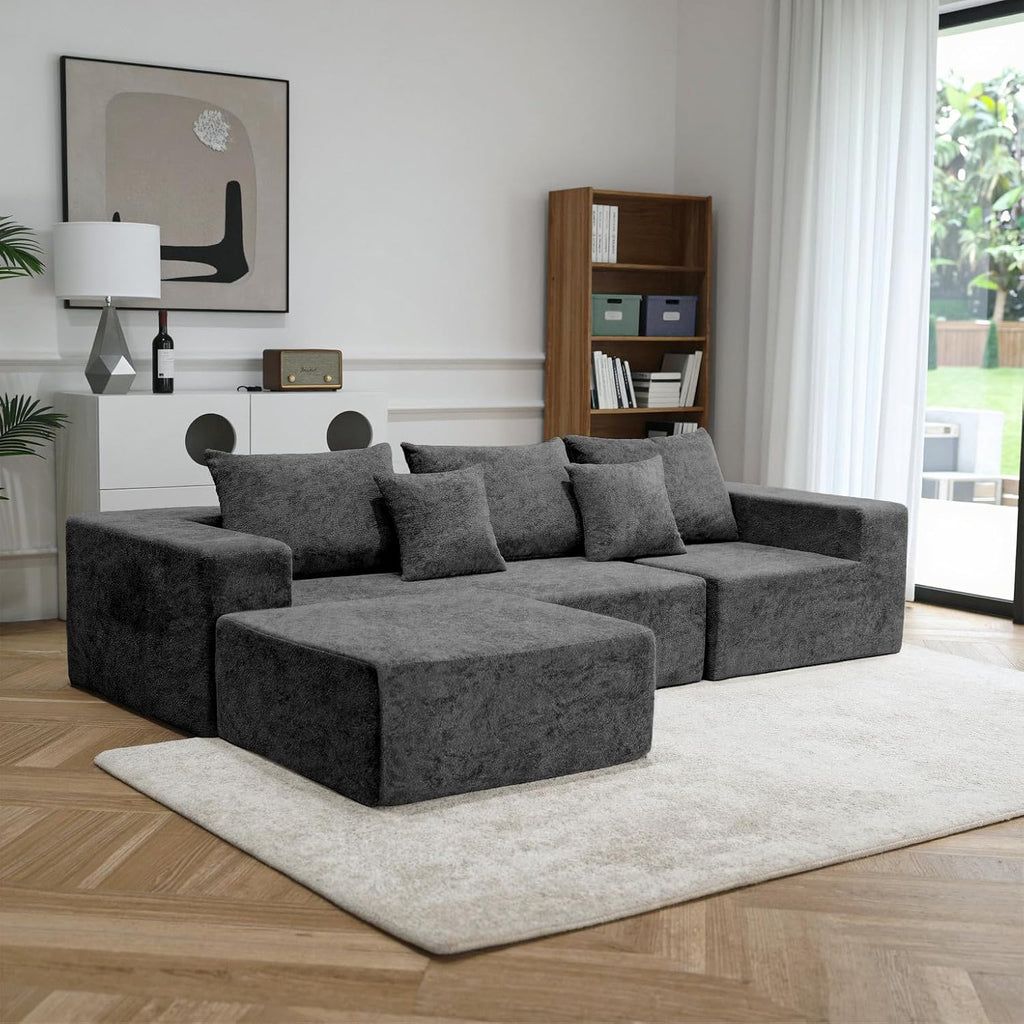 Sytopia 109' L-Shaped Cloud Couch, Boneless Modular Sectional Sofa with Deep Seat for Living Room Bedroom, Modern Floor Couch Chenille, Comfy Sleeper Futon Sofa Bed 40D Foam Furniture, Left Facing