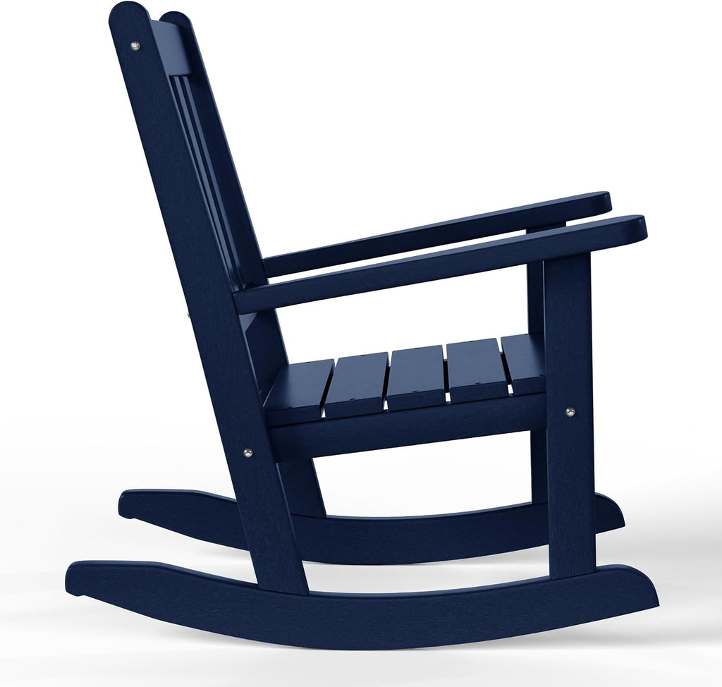 WestinTrends Malibu 3-Piece Kids Outdoor Rocking Chairs Set with Kids Square Side Table, Navy Blue