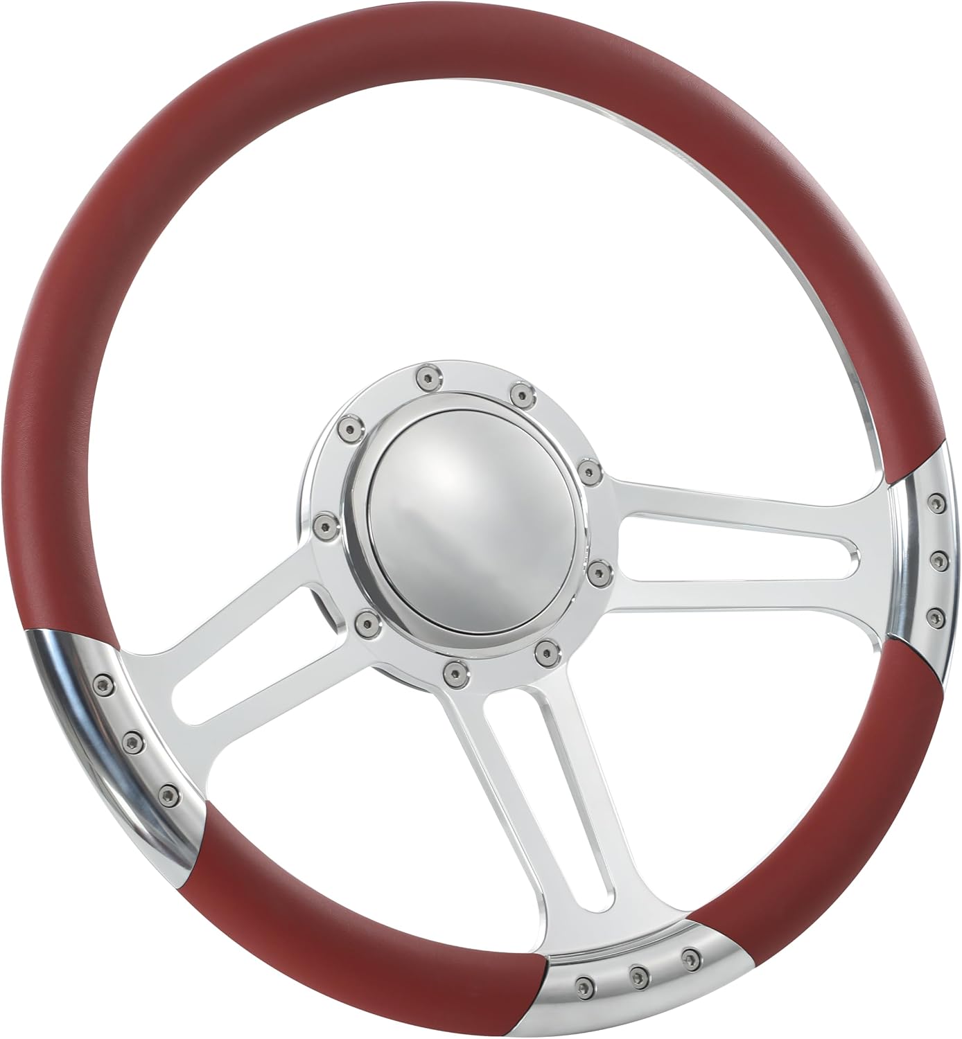 14'' Billet Trinity Half Wrap 9 Bolts Steering Wheel with 2'' Dish and Horn Button (Burgundy)