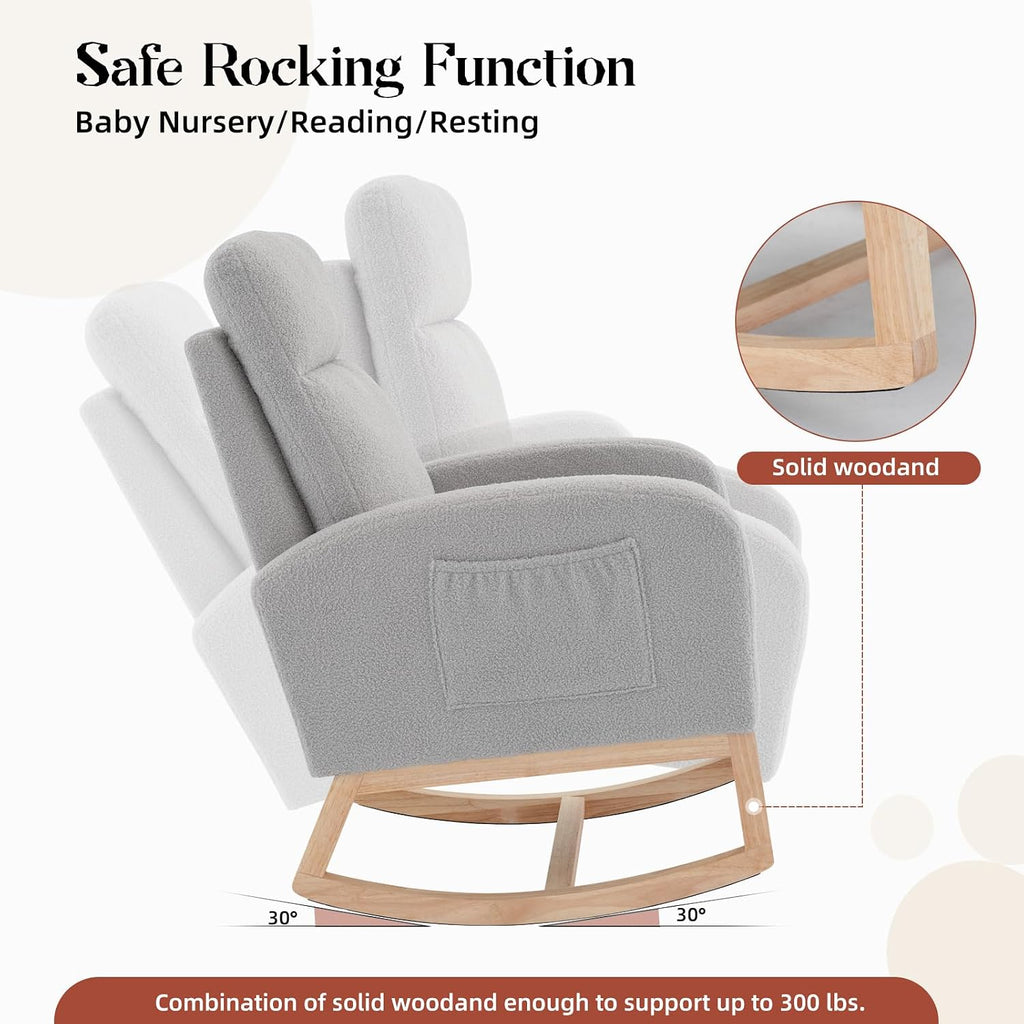 IDEALHOUSE Rocking Glider Chair for Nursery, Modern Rocking Chair, Teddy Upholstered Rocking Chair with Footrest, Rocker Glider for Living Room, Bedroom, Nursing Room
