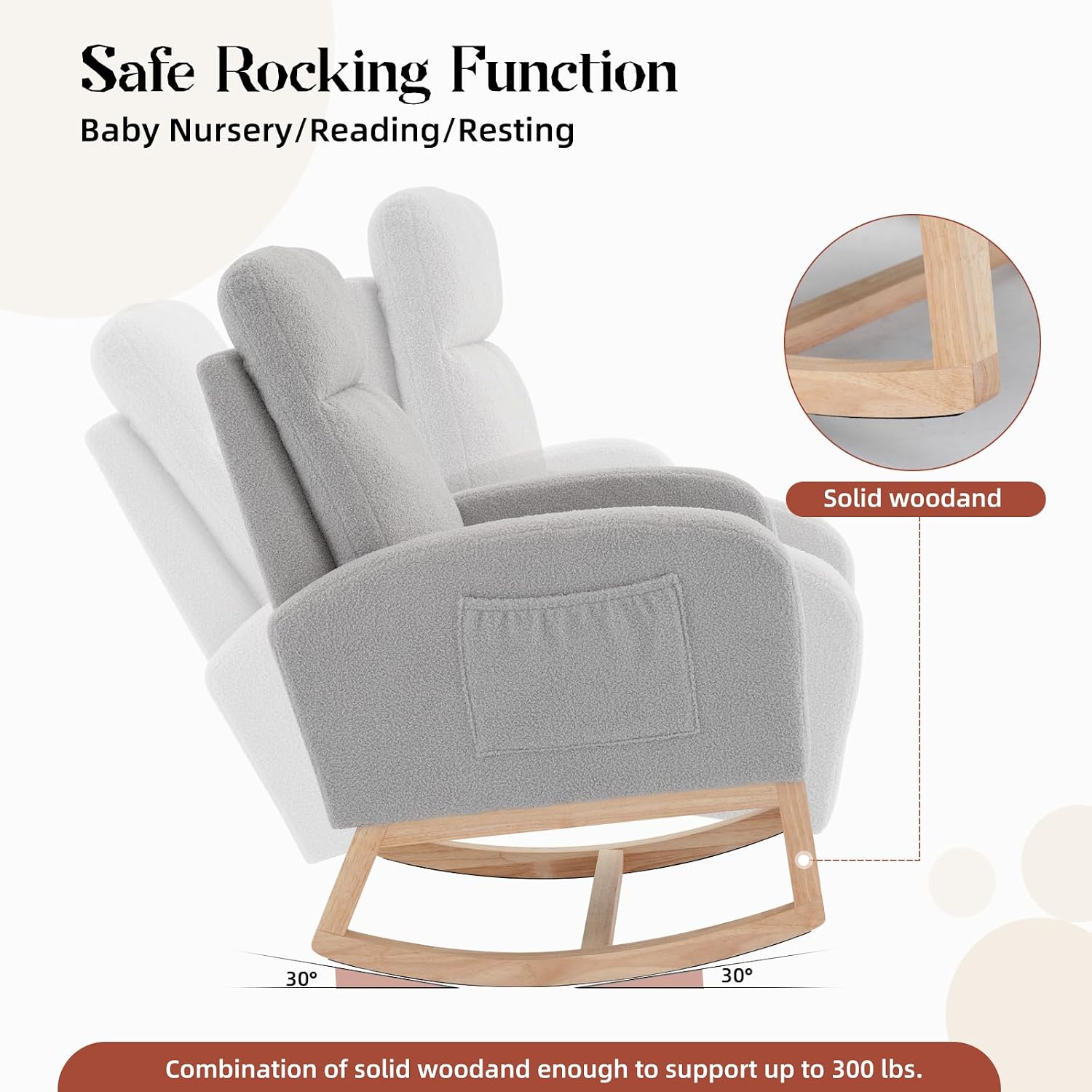 IDEALHOUSE Rocking Glider Chair for Nursery, Modern Rocking Chair, Teddy Upholstered Rocking Chair with Footrest, Rocker Glider for Living Room, Bedroom, Nursing Room