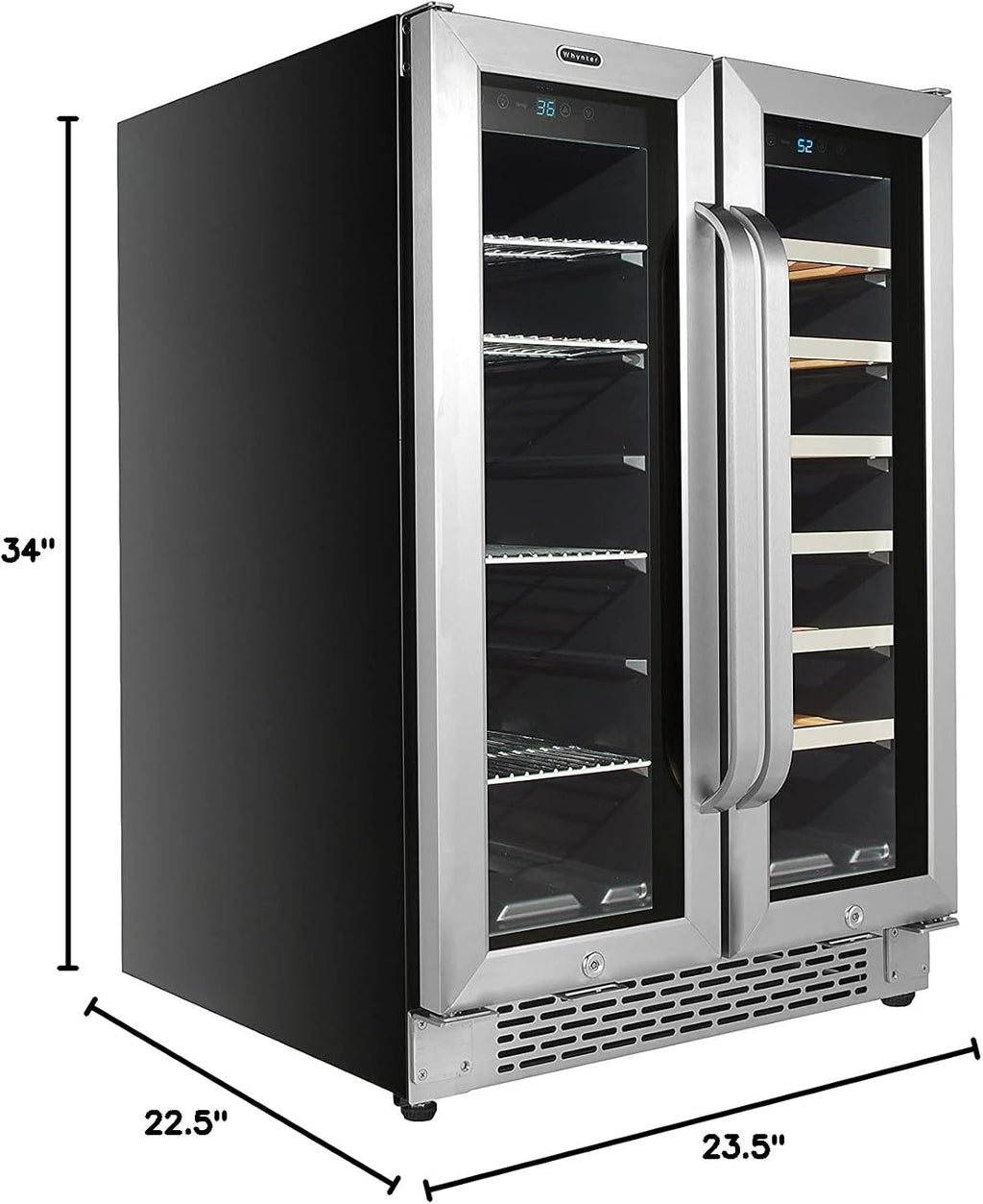 Whynter BWB-2060FDSa 24″ Built-in French Door Dual Zone 20 Bottle Wine Refrigerator 60 Can Beverage Center, Stainless Steel