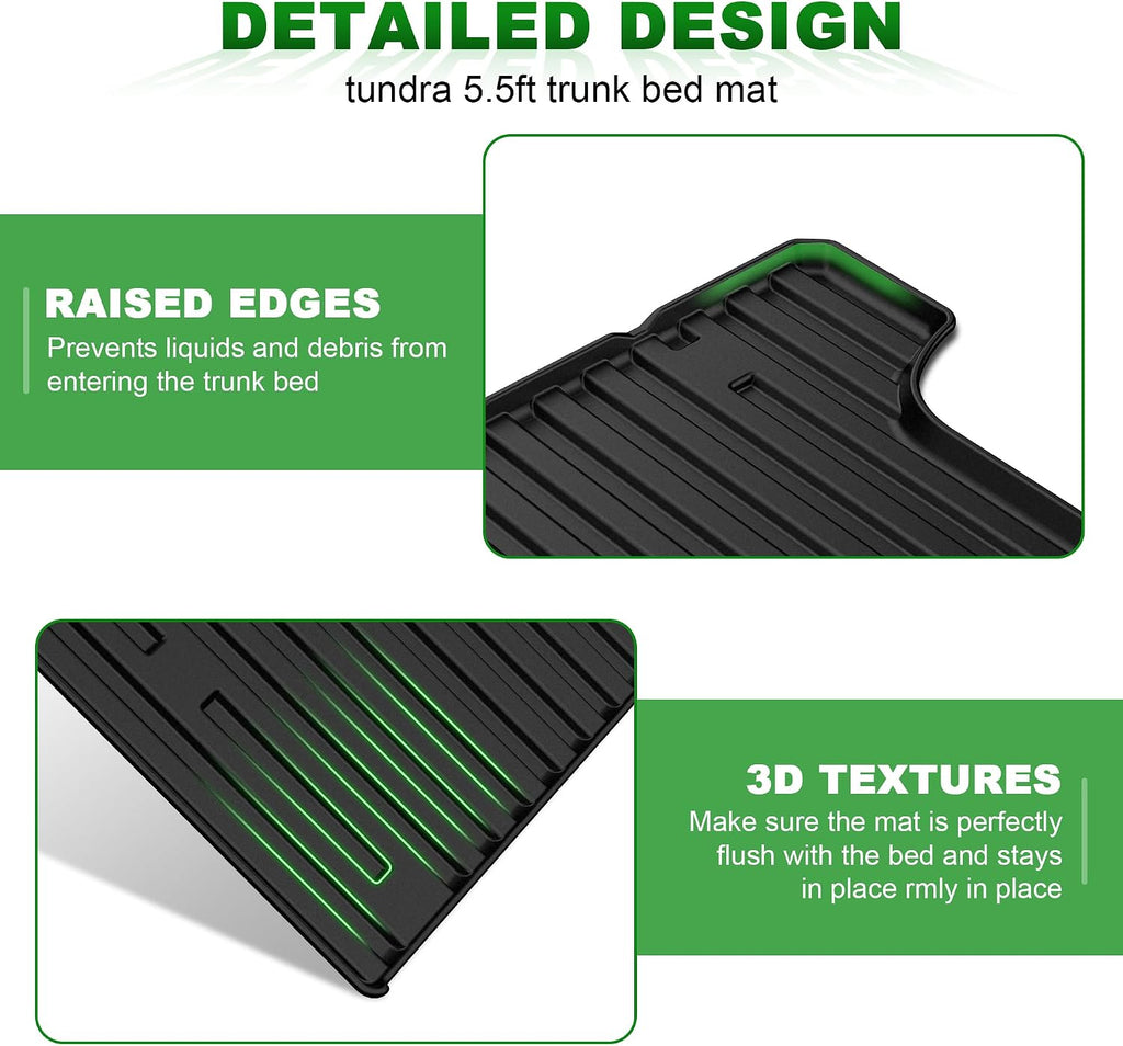 AOMSAZTO Floor Mats for 2022-2026 Toyota Tundra/Tundra Hybrid (Only CrewMax Cab) 5.5FT Truck Bed Mat - All Weather Protection Floor Liners & Bed Liner Set Accessories