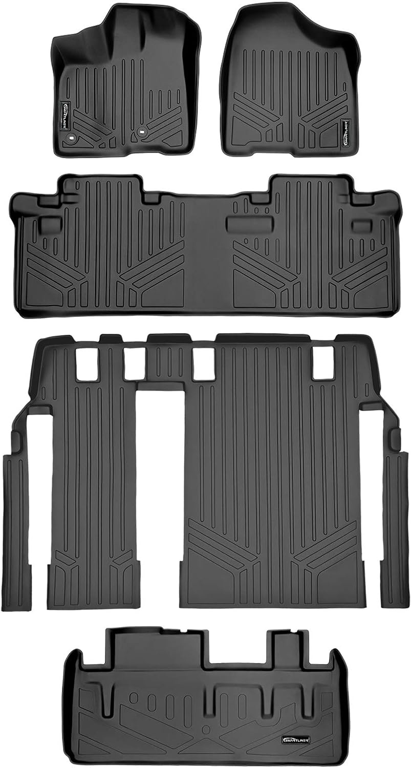SMARTLINER Custom Floor Mats 3 Rows and Cargo Liner Behind 3rd Row Set Compatible with 2013-2020 Toyota Sienna