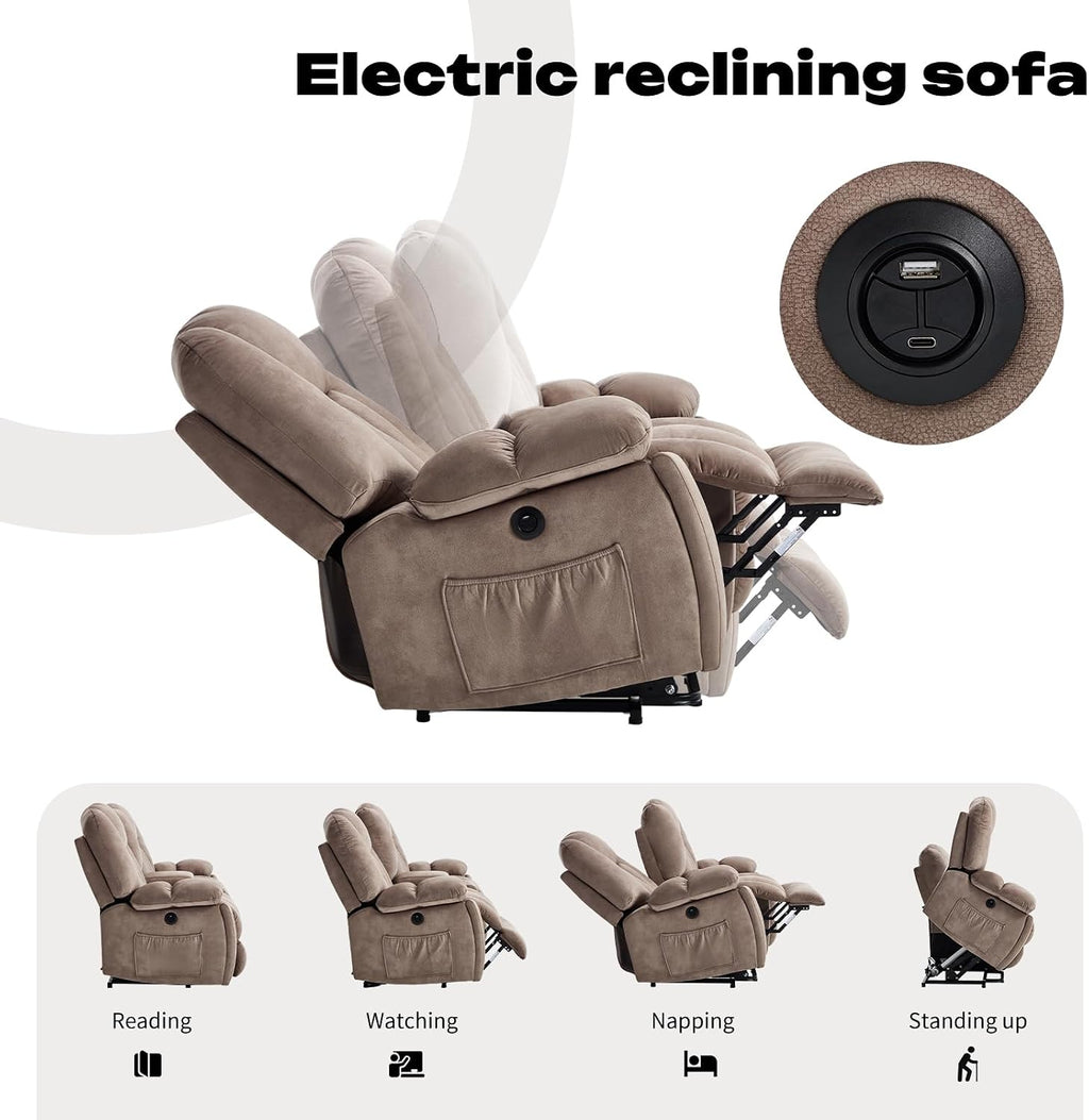 CANMOV Power Loveseat Recliner Sofa for Elderly, Power Lift Recliner Sofa for Living Room, Reclining Loveseat Sofa with Storage Console,Hidden Cup Holders, 2 Seat, Light Brown