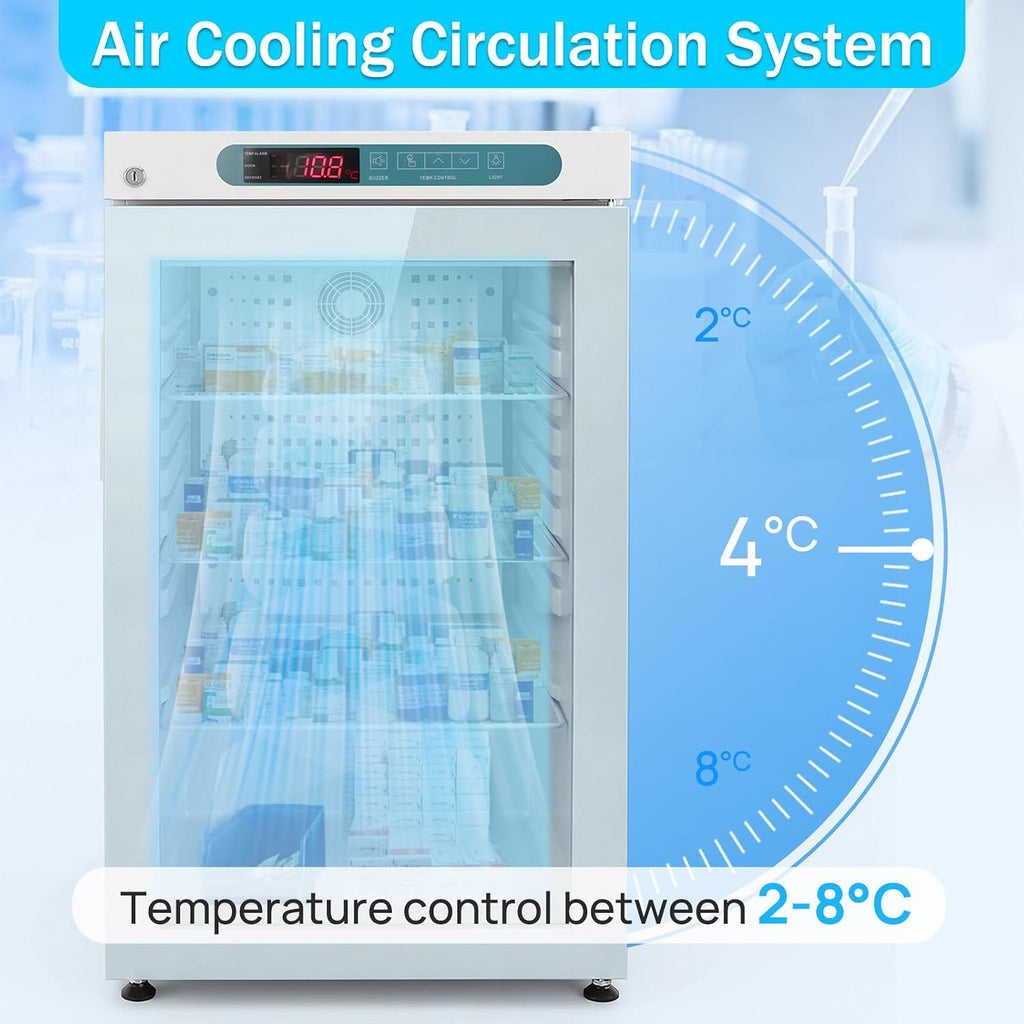 Lab Refrigerator, 2-8℃, 105L/3.7Cu.Ft, 110V, 20'' Wide Medical Refrigerator, LED Lighting Pharmacy Fridge, Digital Thermostat, Designed for Pharmacy, Medicine, Vaccine Storage