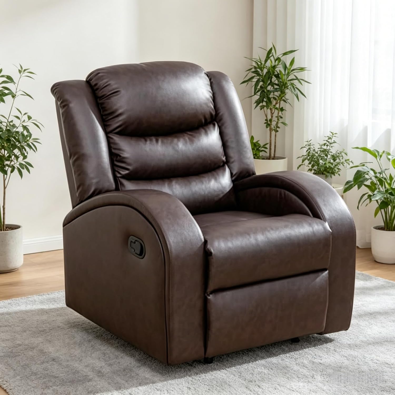 Single Leather Power Recliner Chair, Oversized Electric Lazy Boy Recliner with Home Theater Seating, Breathable Living Room Reclining Chair for Adults Reading Gaming Relax, Brown