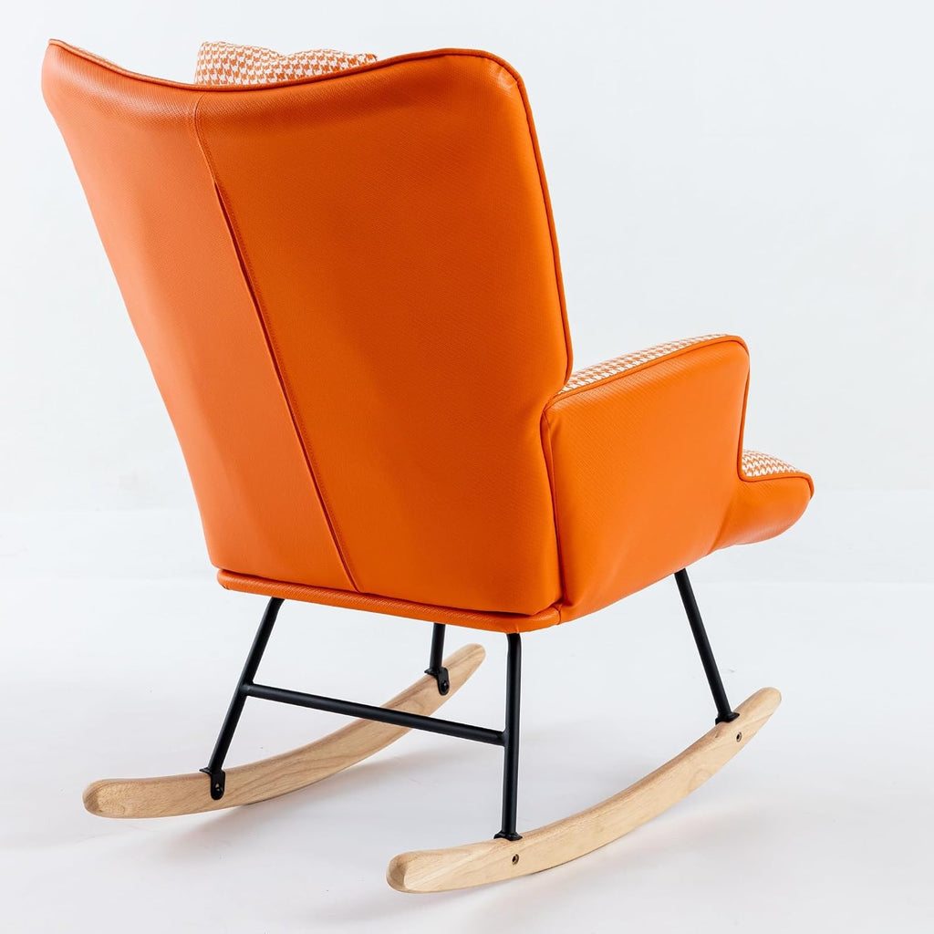 35.5' Nursery Rocking Chair Cotton Linen Upholstered Glider Chair with High Backrest Armchair for Living Room Bedroom Orange