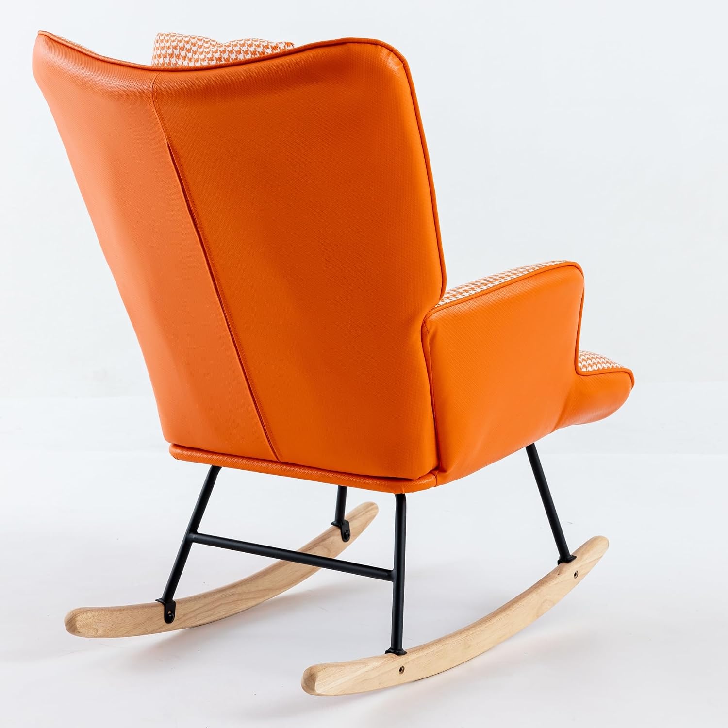 35.5' Nursery Rocking Chair Cotton Linen Upholstered Glider Chair with High Backrest Armchair for Living Room Bedroom Orange