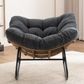 Outdoor Papasan Chair, Oversized Rocking Chair with Cushion and Metal Frame, Patio Lounge Rocking Chair for Balcony Backyard Porch Bedroom Living Room (Black)