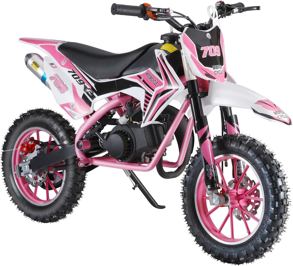 49cc 2-Stroke Kids Dirt Bike, Gas Power Motocross, Off Road Mini Motorcycle, Pocket Motorbike with Front Rear Disc Brakes, Racing Max Speed 30KM/H (Red)