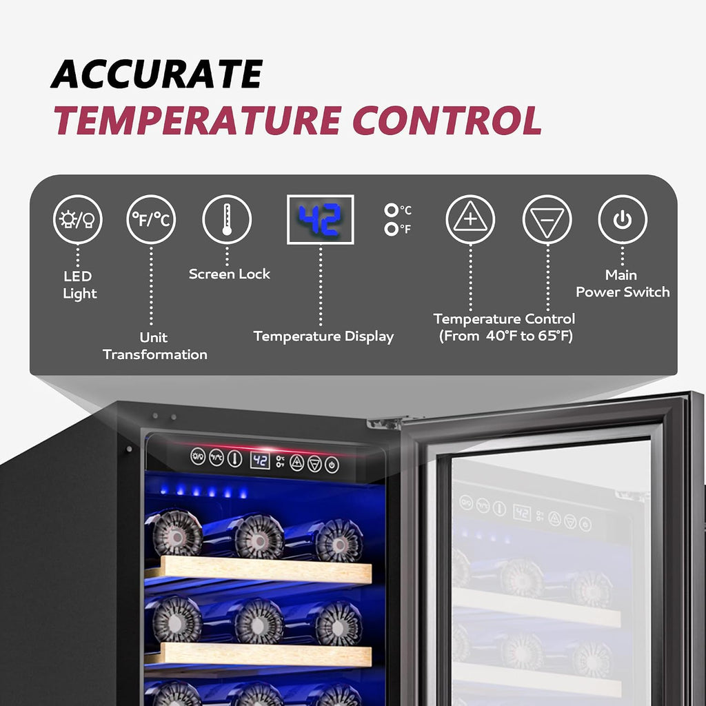 Icyglee 15 Inch Wine Cooler Refrigerator, 30 Bottle Wine Fridge with Stainless Steel Glass Door & Digital Temperature Control, Built-in/Freestanding Wine Cooler with Removable Shelves, 3.6 CU.FT