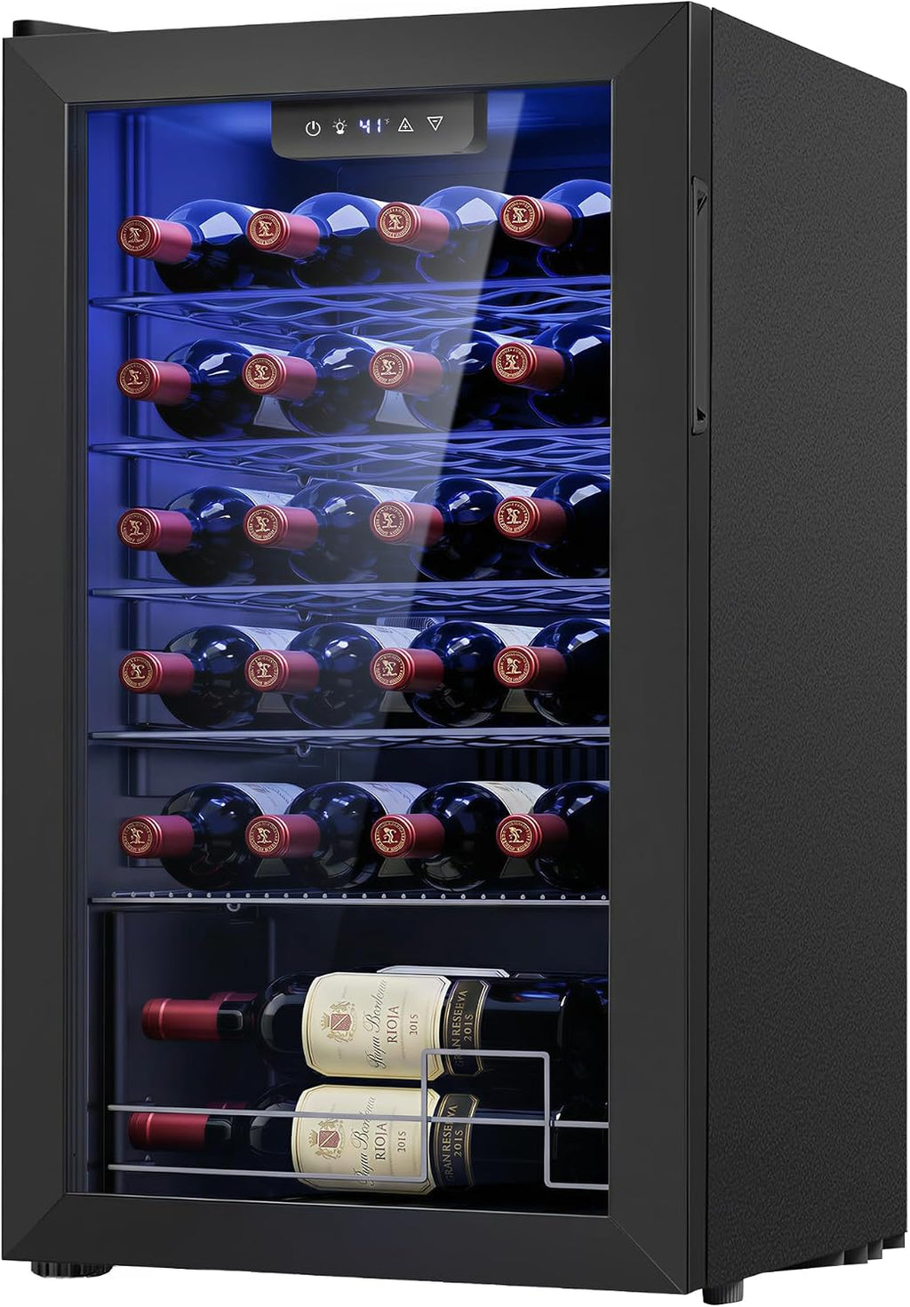 Icyglee 25 Bottle Compressor Wine Cooler Refrigerator, Freestanding Wine Cellar with 41-64°F Adjust Temp & Double-layer Glass Door for Red and White, Wine Cooler for Home Bar, Black