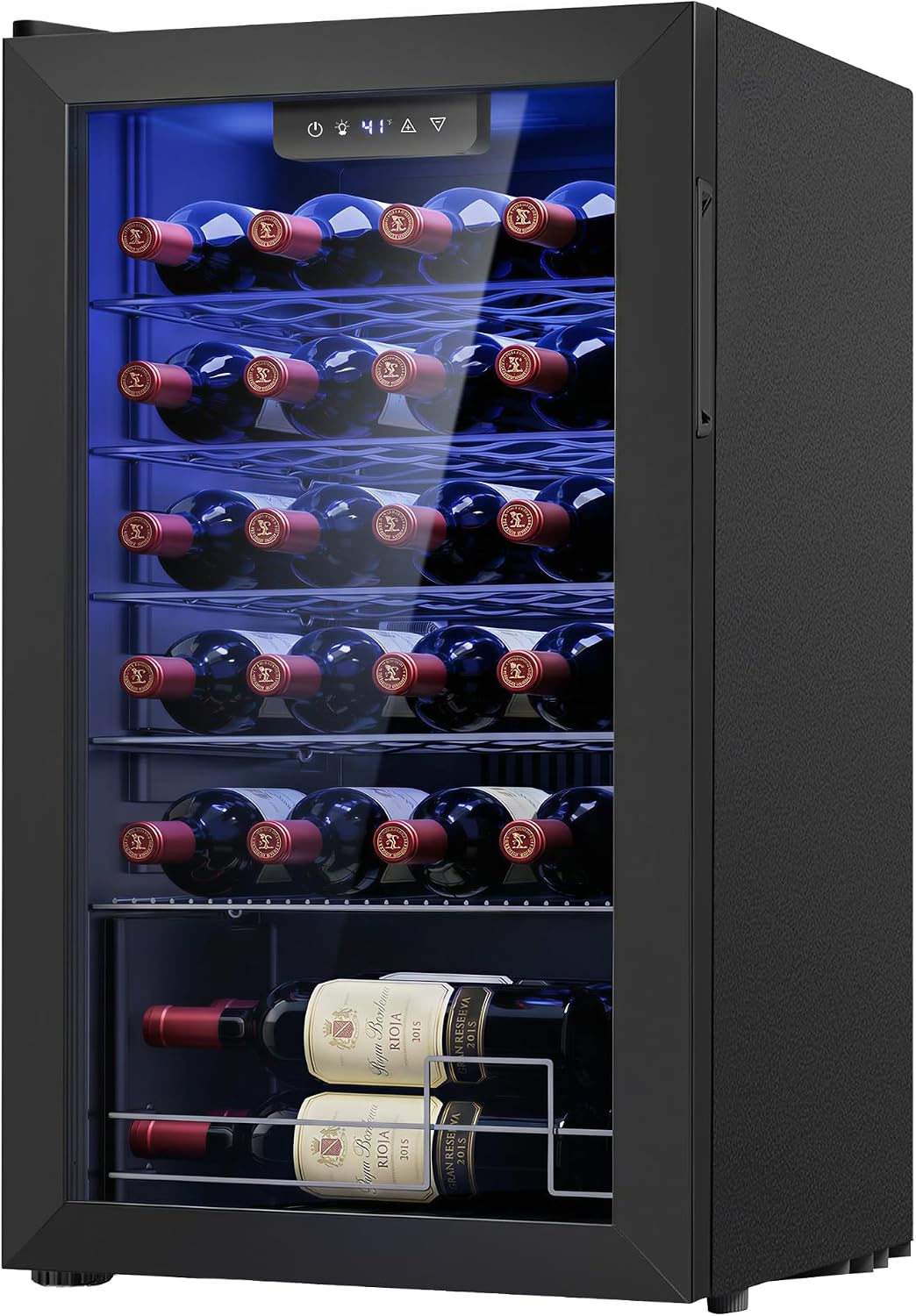 Icyglee 25 Bottle Compressor Wine Cooler Refrigerator, Freestanding Wine Cellar with 41-64°F Adjust Temp & Double-layer Glass Door for Red and White, Wine Cooler for Home Bar, Black