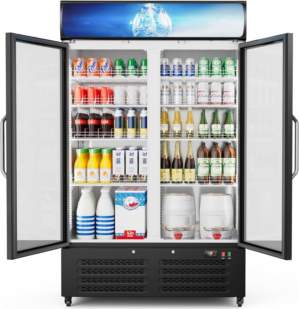 ETL & DOE Certified Commercial Beverage Refrigerator, Commercial Display Fridge with Glass Door, Upright Merchandiser Refrigerator Cooler with Front LED Light for Stores, Restaurant, Office