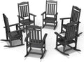 FOOWIN Outdoor Rocking Chair Set of 6, High Back Patio Rocking Chair, HDPE All Weather Resistant Porch Rocker for Adult, Oversized Rocking Chairs for Garden, Lawn, Indoor & Outdoor Use, Black