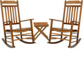 Kozyard 3-Piece Wooden Outdoor Rocking Chair Set with Foldable Side Table, Black Patio Rockers and End Table Furniture Set for Deck, Garden, Porch, Poolside (Natural/2Chairs+Table)
