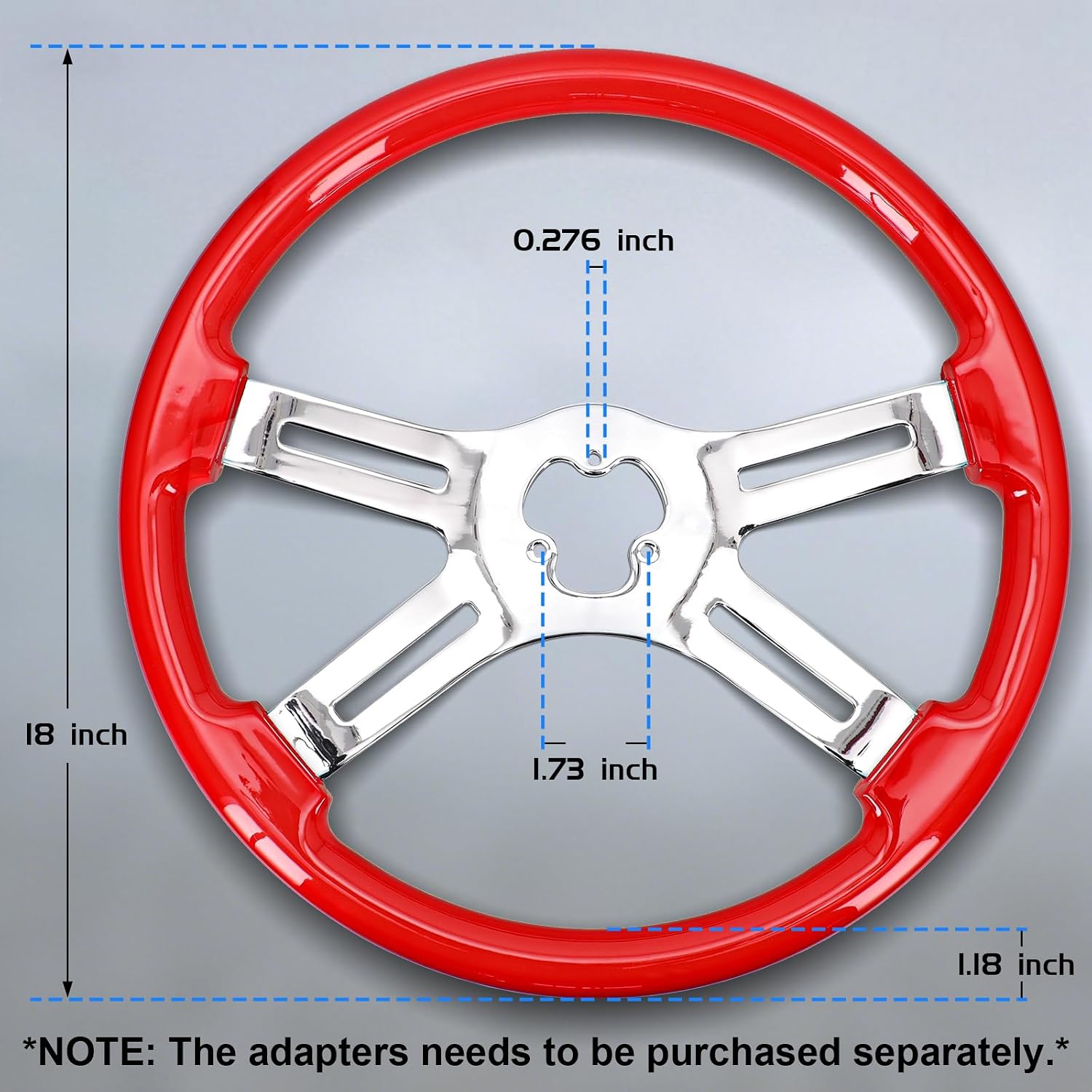 Sorghum 18' Solid Wood Steering Wheel - 4 Spokes Aluminum Chrome Classic Steering Wheel with Horn Button for Semi-Trailers Trucks Compatible with Mack Kenworth Peterbilt Volvo Freightliner-Red