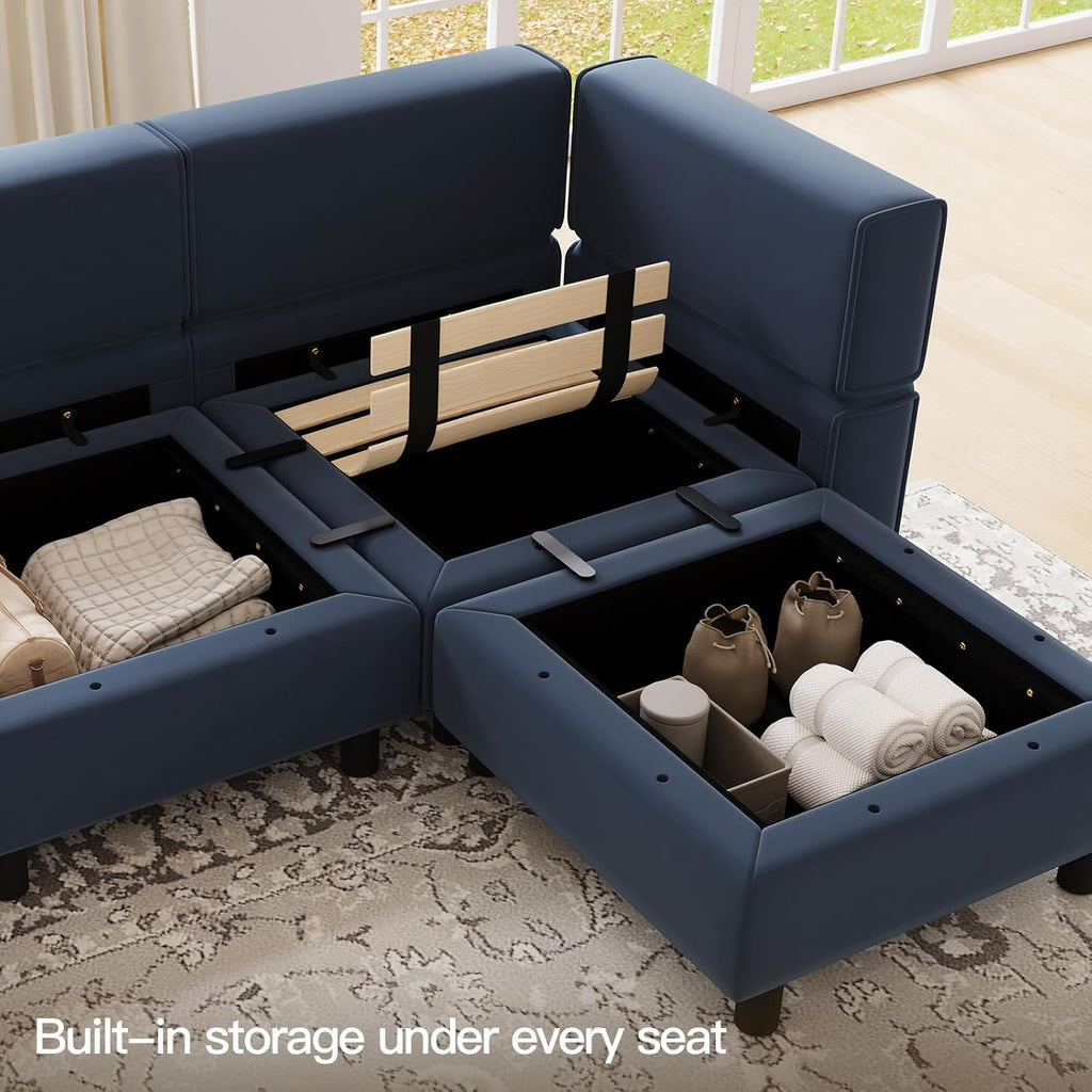 Belffin Modular Reversible Sectional Sofa U Shaped Couch with Storage Seat with Chaise Velvet Blue…
