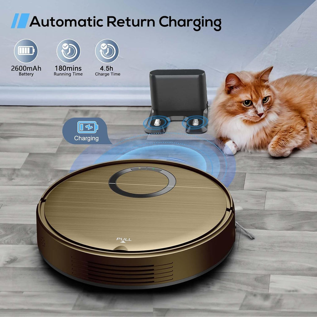 Robot Vacuum, 2 in 1 Robot Vacuum and Mop Combo for Pet Owners: Strong Suction, Anti-Tangle Brushless Inlet, Picks Up Dog & Cat Hair, Wet Mopping Removes Paw Prints, Auto-Recharge with Schedule