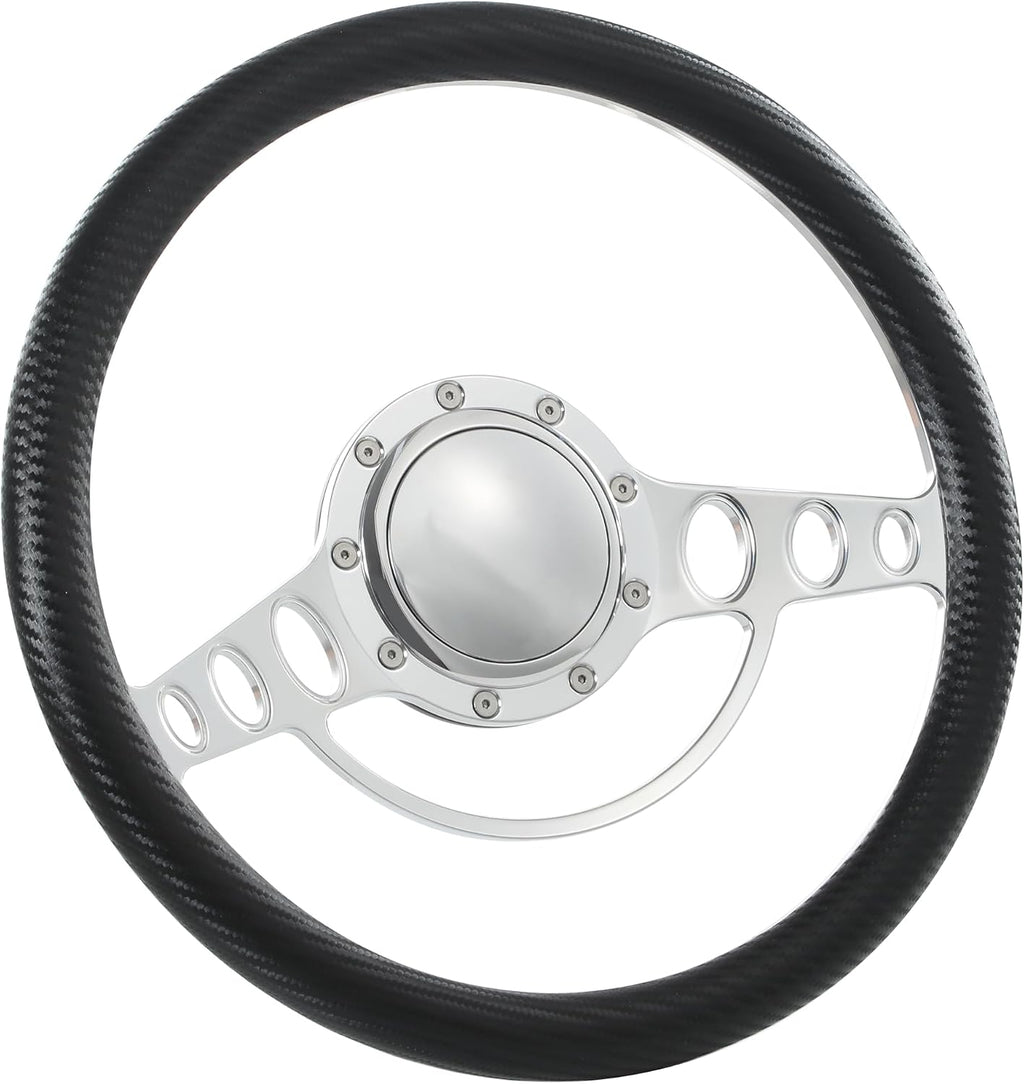 14'' Billet Half Wrap 9 Bolts Steering Wheel with 2'' Dish and Horn Button (Carbon Vinyl)