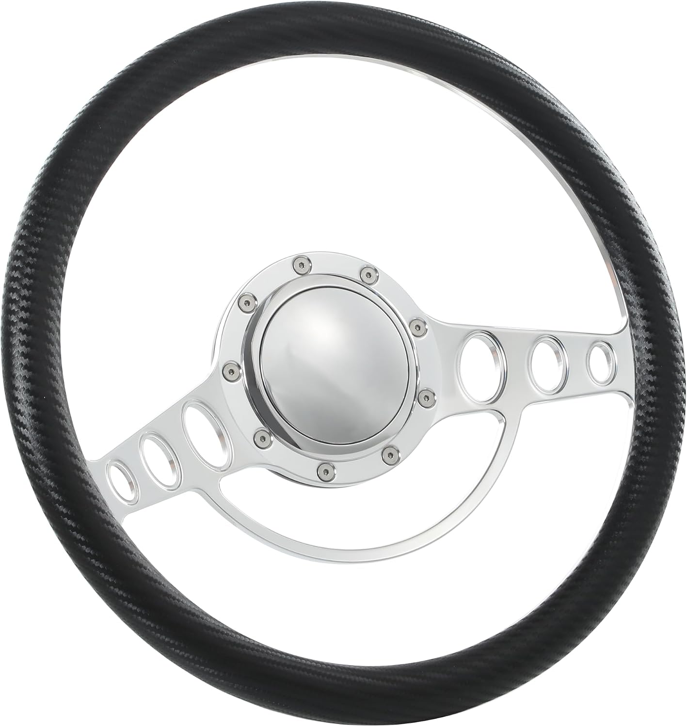 14'' Billet Half Wrap 9 Bolts Steering Wheel with 2'' Dish and Horn Button (Carbon Vinyl)