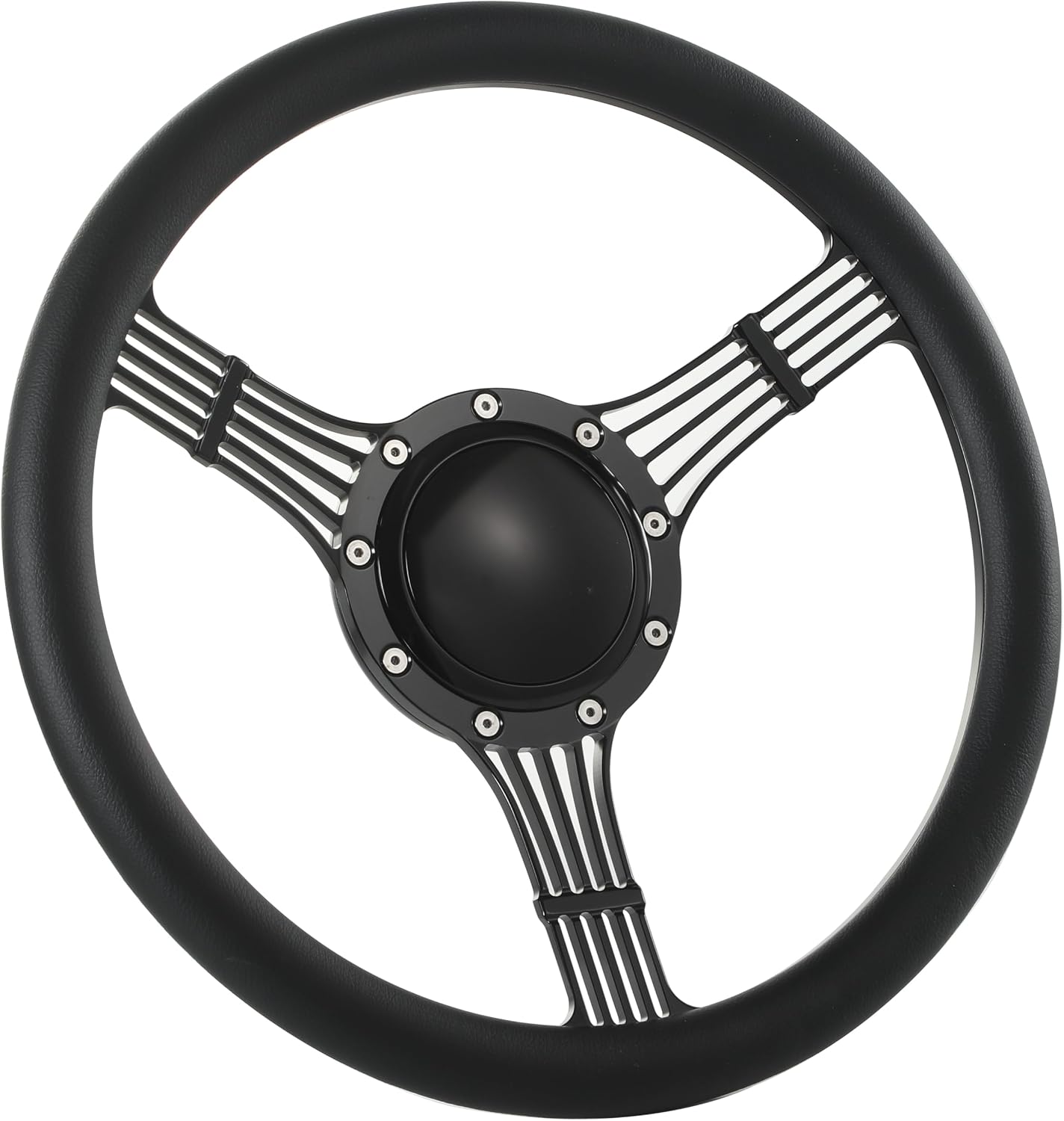 14'' Billet Banjo Half Wrap Steering Wheel with 9 Bolts 2'' Dish and Horn Button (Black)
