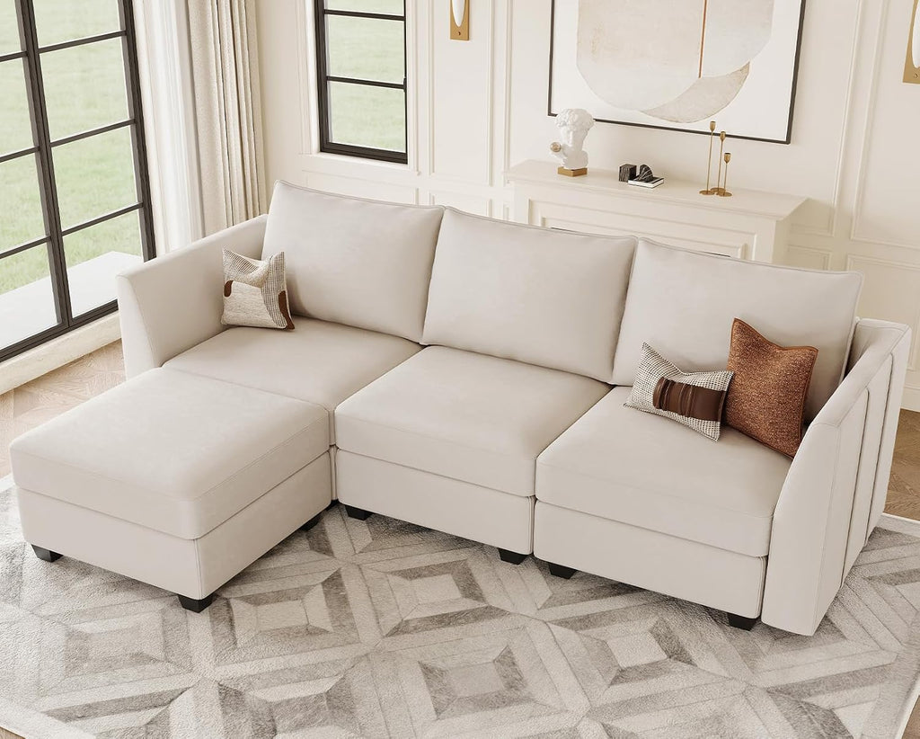 Belffin Convertible Sectional Sofa with Chaise Velvet L Shaped Sofa Couch Modular Sectional Sofa with Storage Beige