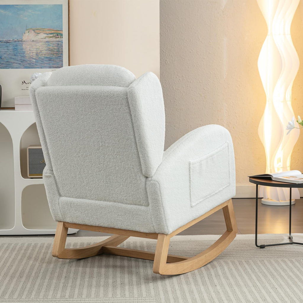 Cloud Rocking Chair Nursery, Comfy Glider Nursery Chair with Foot Rest, Upholstered Rocker, Modern Accent Reading Armchair with Solid Wood Base for Living Room, Bedroom (40' Ivory)