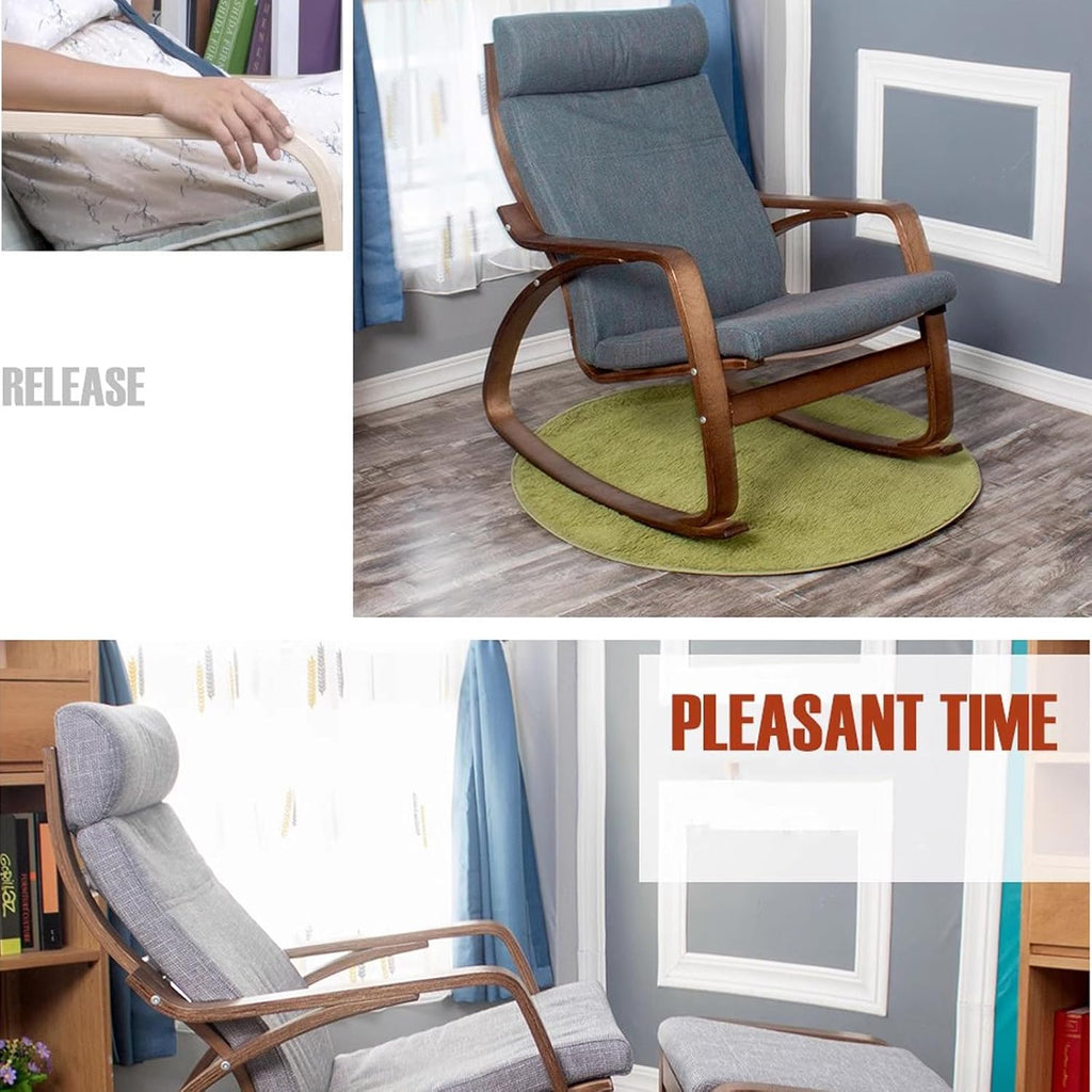 Rocking Chair Indoor, Glider Rocking Chair with High Backrest, Modern Accent Chair Nursery Chair with Wood Legs, Comfy Armchair Rocking Chairs for Living Room, Bedroom, Offices,Brown b