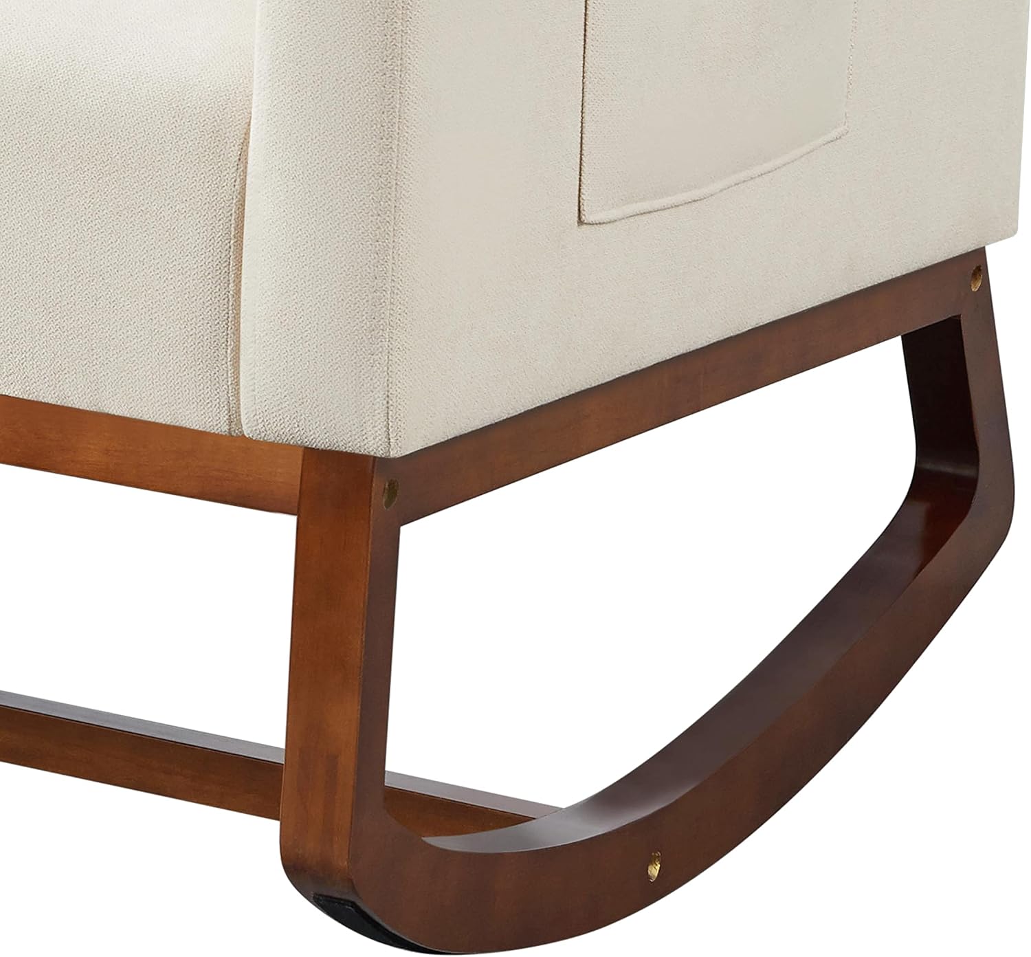 Topeakmart Upholstered Rocking Chair Nursery Modern Accent Chair with Wood Legs Side Pocket Armchair Glider Rocker for Nursery Living Room Bedroom Lounge Beige