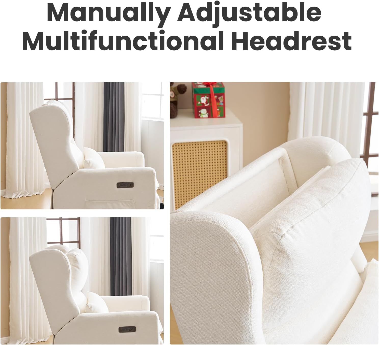 Oversized Swivel Rocker Recliner with Lumbar Cushion,Power Recliner Nursery Chair with Adjustable Headrest,Nursery Glider Recliner for Living Room,White