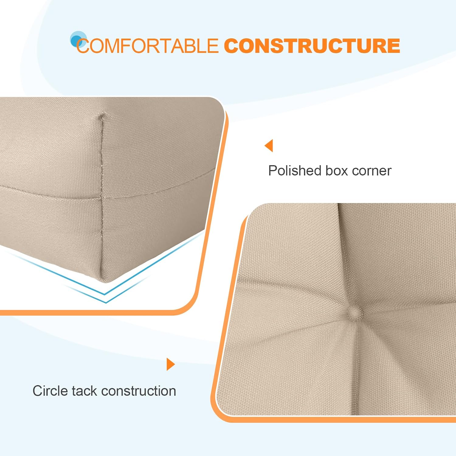 EAGLE PEAK Tufted Outdoor/Indoor Seat/Back Chair Cushions, 2 Pack, 42'' x 21'', Beige