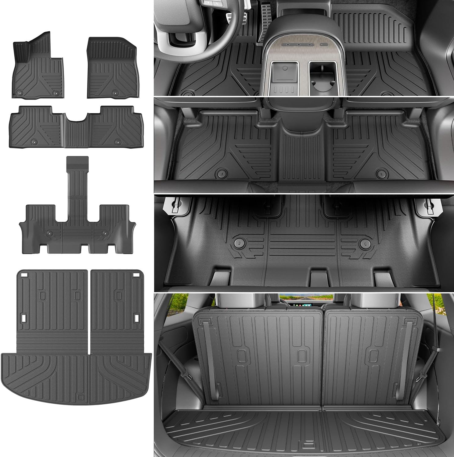 powoq 7 Seats Fuel Floor Mats Compatible with 2026 Palisade Cargo Mat Floor Liner TPE Back Seat Protector Replacement for 2026 Palisade Accessories (Trunk Mat with Backrest Mat+Floor Mats)